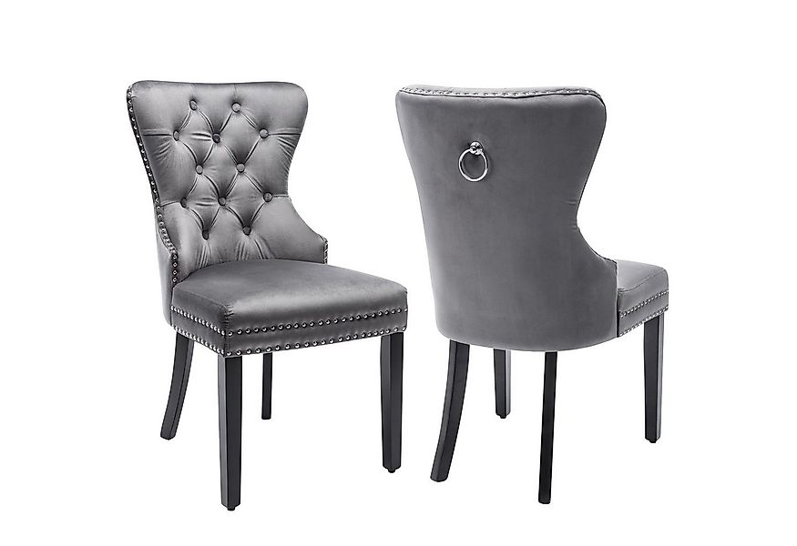 Flieks Esszimmerstuhl (2 St), Samt Stuhl mit Eichenbeinen und Nagelkopfbesa günstig online kaufen