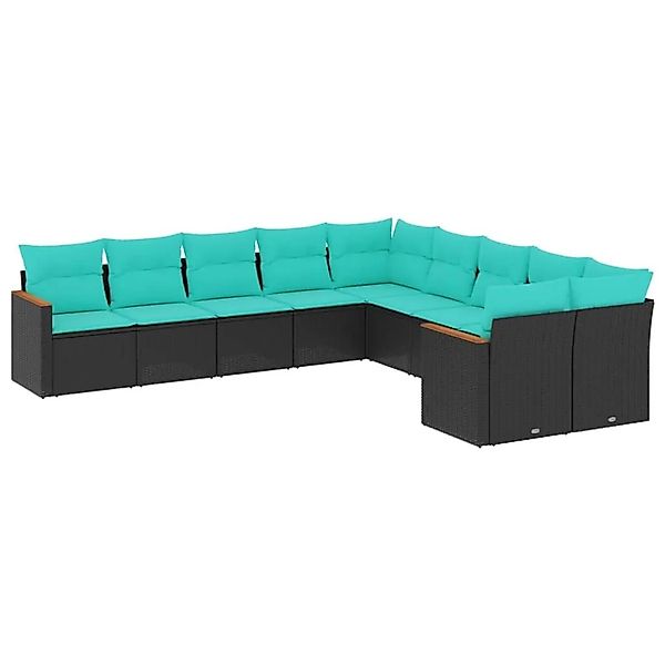 vidaXL 10-Tlg Gartensofa-Set mit Kissen Schwarz Polyrattan 3226351 günstig online kaufen