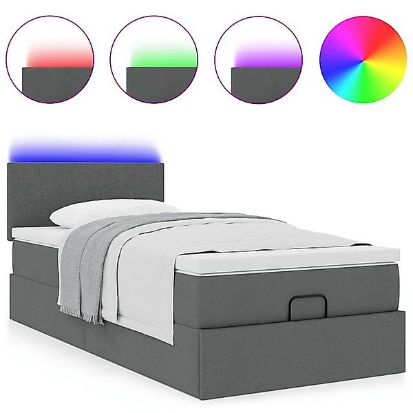 vidaXL Bett Ottomane Bett mit Matratze & LEDs Dunkelgrau 90x200 cm Stoff günstig online kaufen