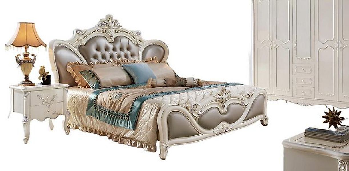 JVmoebel Bett Polster Doppel Echtholz Betten Schlaf Zimmer Chesterfield Gra günstig online kaufen