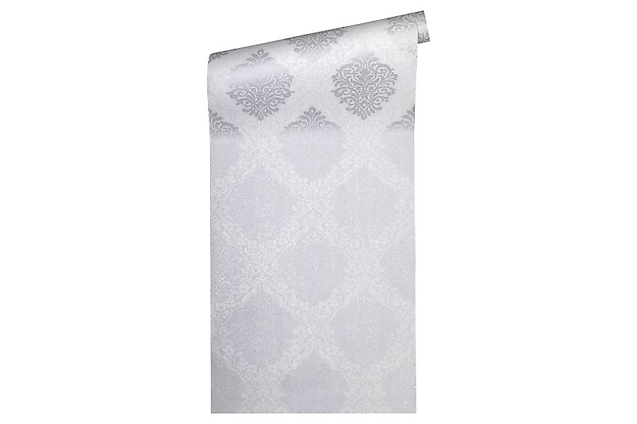 Bricoflor Barock Tapete in Weiß Silber Edle Ornament Tapete für Schlafzimme günstig online kaufen
