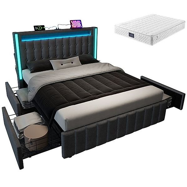 Gotagee Polsterbett Jugendbetten Doppelbett Stauraumbetten 140x200cm USB Ty günstig online kaufen