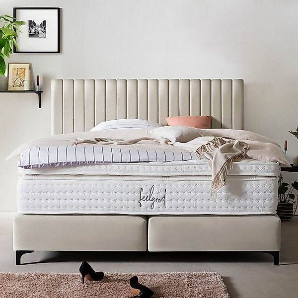 BettCo Boxspringbett Paris (in Creme Samt), Pfeifensteppung, Topper optiona günstig online kaufen