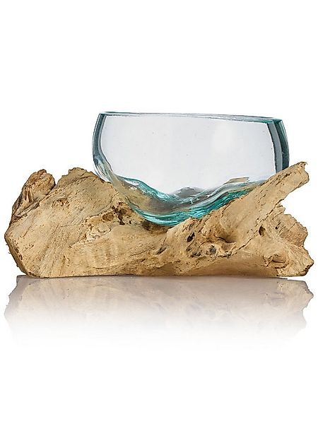 Dekorieren macht glücklich Dekoobjekt Teakholz mit Glasschale, Ø: ca. 16 cm günstig online kaufen