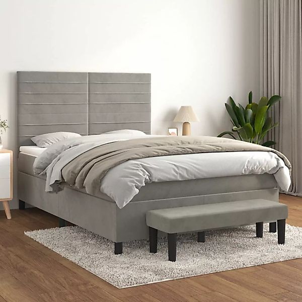 vidaXL Boxspringbett Boxspringbett mit Matratze Hellgrau 140x190 cm Samt Be günstig online kaufen