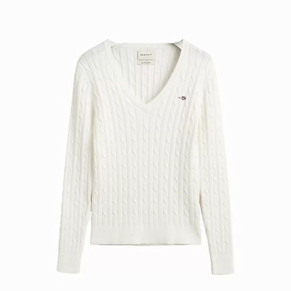 Gant V-Ausschnitt-Pullover 4800101 Damen Pullover mit Zopfstrickmuster günstig online kaufen