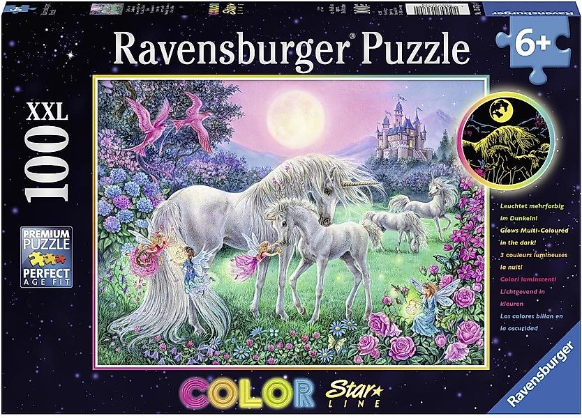 Ravensburger Puzzle Color Star Line, Einhörner im Mondschein, 100 Puzzletei günstig online kaufen