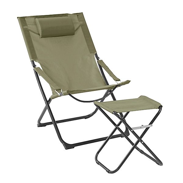 Svita Tomra Liegestuhl Mit  Hocker klappbar Campingstuhl Kopfkissen Grün günstig online kaufen