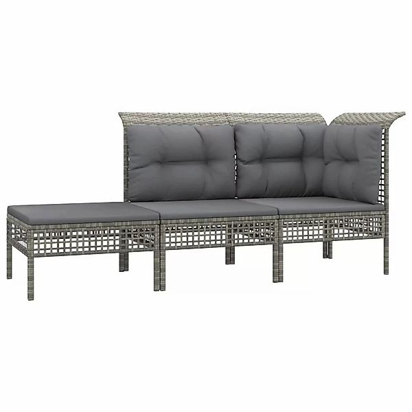 Vidaxl 3-tlg. Garten-lounge-set Mit Kissen Grau Poly Rattan günstig online kaufen