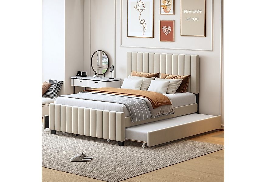 Merax Polsterbett 140x190cm mit Ausziehbett 90x190cm (Jugendbett Stauraumbe günstig online kaufen