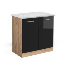 Vicco Spülenunterschrank R-Line, Schwarz Hochglanz/Goldkraft Eiche, günstig online kaufen