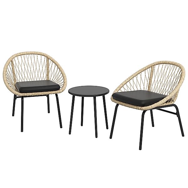 Outsunny 3-tlg. Rattan Gartenmöbel-Set, Balkonmöbel-Set mit Couchtisch & 2 günstig online kaufen