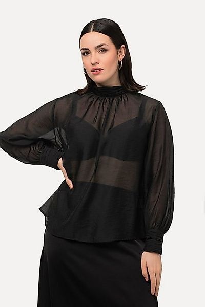 Ulla Popken Longbluse Lyocell-Bluse Zierfalten Stehkragen Langarm günstig online kaufen