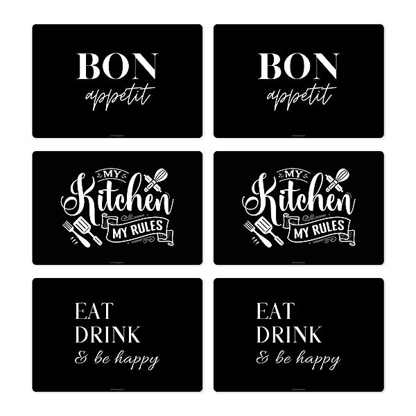 MuchoWow Platzset Küchenspruch - Schwarz, (6-St), günstig online kaufen