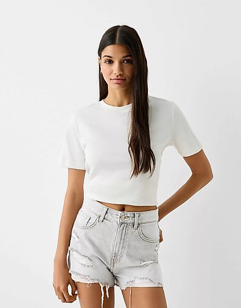 Bershka Jeansshorts Mit Rissen Damen 36 Grau günstig online kaufen