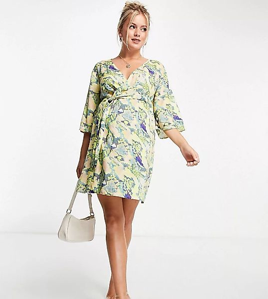 ASOS DESIGN Maternity – Kimonokleid im Wickeldesign mit Bindegürtel und Sch günstig online kaufen