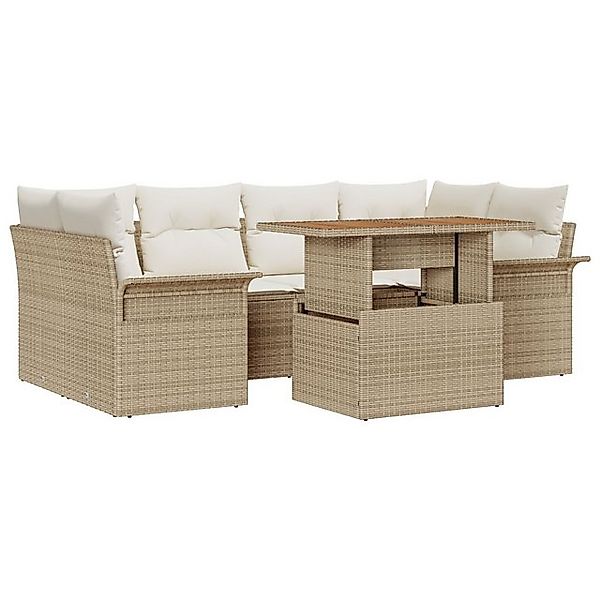 vidaXL Loungesofa 7-teiliges Garten-Sofa-Set mit Kissen Beige Poly Rattan, günstig online kaufen