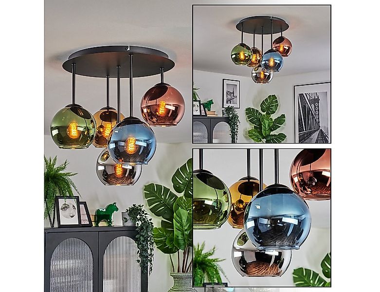 hofstein Deckenleuchte Deckenlampe aus Metall/Glas, Schwarz/Blau/Grün/Kupfe günstig online kaufen