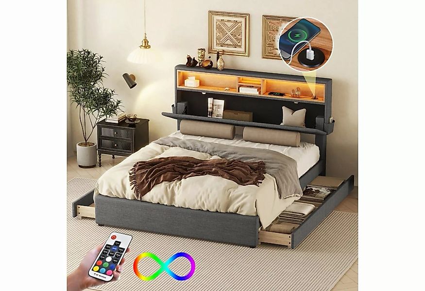 PFCTART Polsterbett Doppelbett, Stauraum, Bett mit USB-Aufladung und LED-Be günstig online kaufen