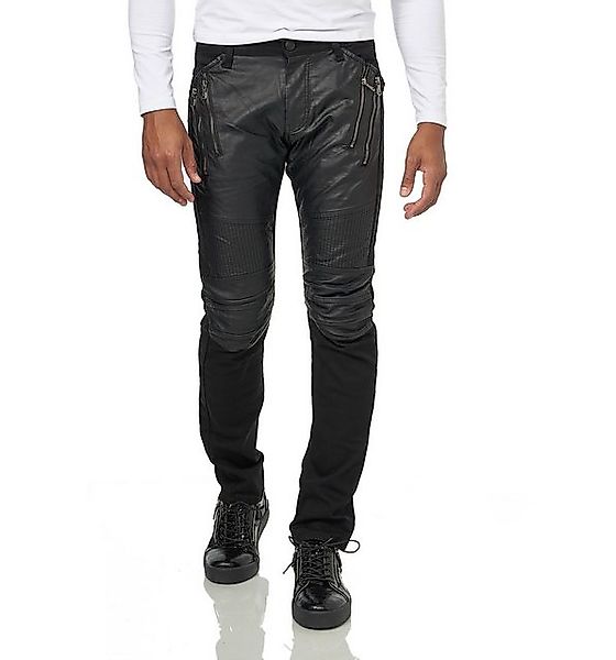 KINGZ Slim-fit-Jeans Rockige Herren Biker Jeans in Regular-Fit Schwarz 33W/ günstig online kaufen