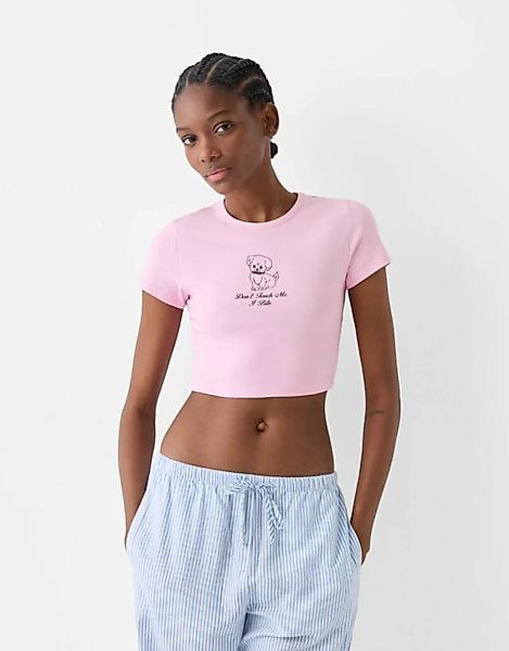 Bershka T-Shirt Mit Print Damen S Rosa günstig online kaufen