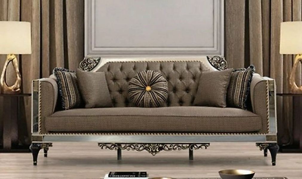 Casa Padrino Sofa Luxus Barock Sofa Braun / Weiß / Schwarz / Gold - Prunkvo günstig online kaufen