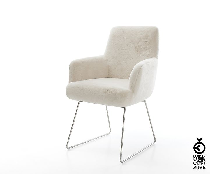 Esszimmerstuhl Heira-Flex mit Armlehnen Plüsch Creme-Weiß Kufengestell Edel günstig online kaufen