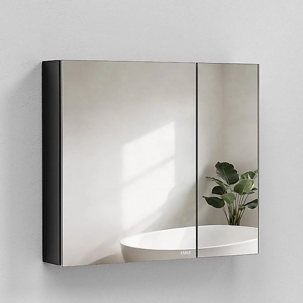 Emke Spiegelschränke Schwarz 85x65cm Badezimmerschränke 2-Türig für Badezim günstig online kaufen