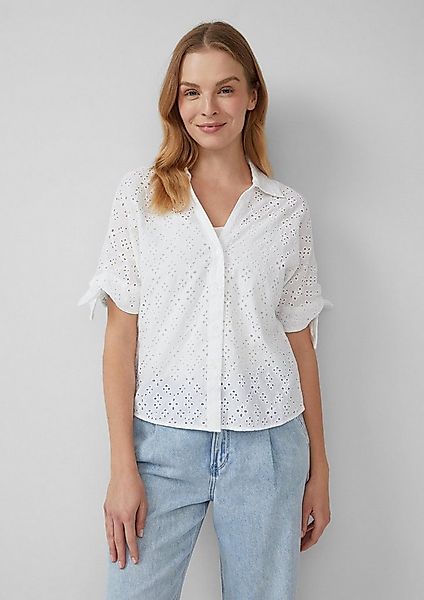 s.Oliver Kurzarmbluse Bluse Lockere Bluse mit Lochstickerei und Knotendetai günstig online kaufen