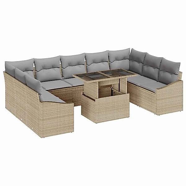 vidaXL Sofa Set mit Kissen 10-Tlg Beige und Hellgrau Poly-Rattan 3349066 günstig online kaufen