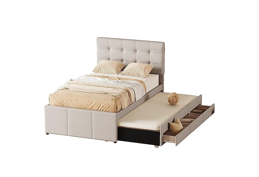 Flieks Polsterbett, Einzelbett 90x200cm mit 3 Schubladen und Unterbett 90x1 günstig online kaufen