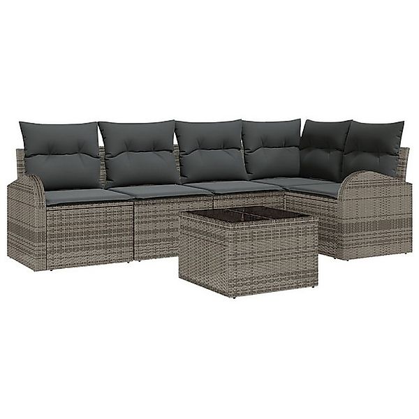 vidaXL Loungesofa 5-tlg. Garten-Sofagarnitur mit Kissen Schwarz Poly Rattan günstig online kaufen