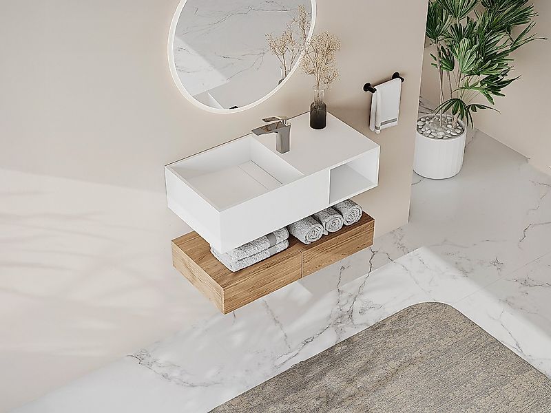 Waschtischplatte mit Ablage - 80 x 40 x 20 cm - Weiß - GOYOKO günstig online kaufen