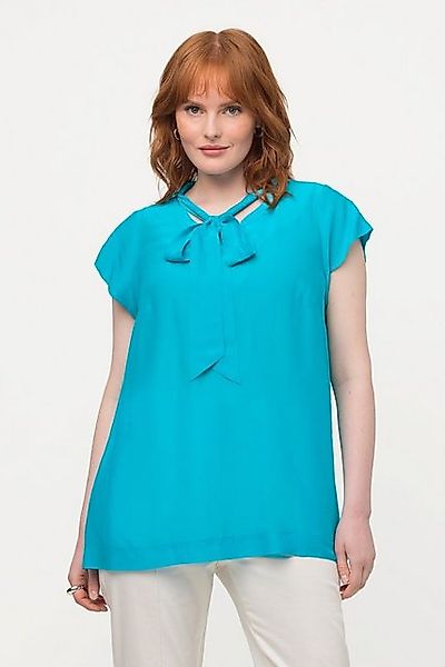 Ulla Popken Spitzenbluse Bluse Seidenmix Schluppe Stehkragen Halbarm günstig online kaufen