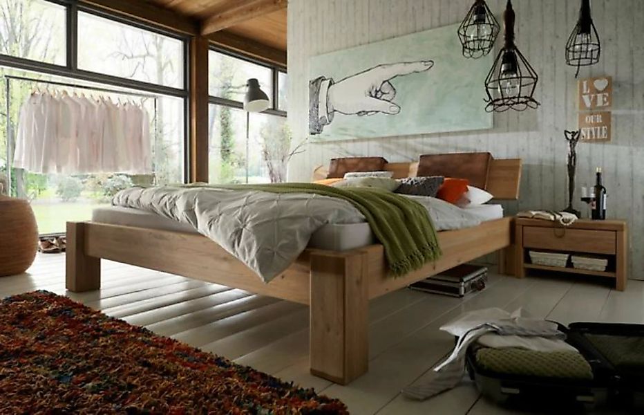 Natur24 Bett Bett Viborg 180x200cm Wildeiche Bianco mit Kopfteil und 2 Häng günstig online kaufen