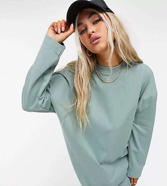 COLLUSIOn – Langärmliges Mini-T-Shirt-Kleid in Blassgrün günstig online kaufen