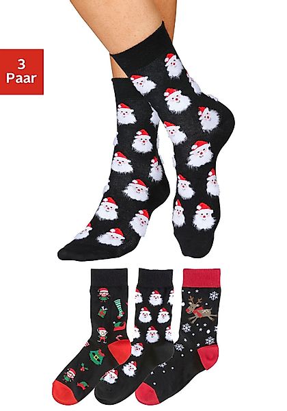 H.I.S Socken Packung, 3 Stk. tlg. mit lustigen Weihnachtsmotiven günstig online kaufen