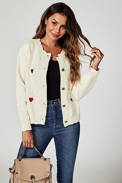 FS Collection Strickjacke Damen Cardigan Strickjacke mit Stickerei – Sterne günstig online kaufen