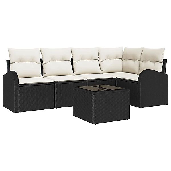 vidaXL Garten-Sofa-Set mit Kissen 6-Tlg Schwarz Poly Rattan 3346047 günstig online kaufen