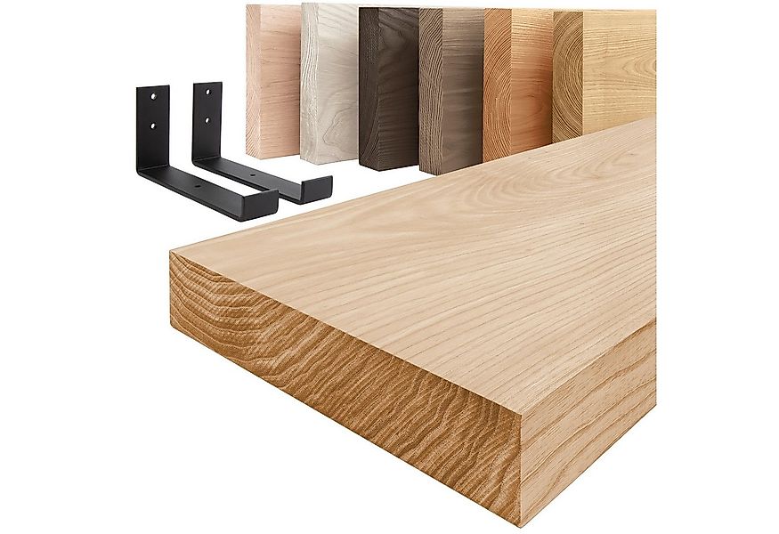 LAMO Manufaktur Wandregal Holz Gerade Regal Farbe: Natur mit schwarzem Indu günstig online kaufen