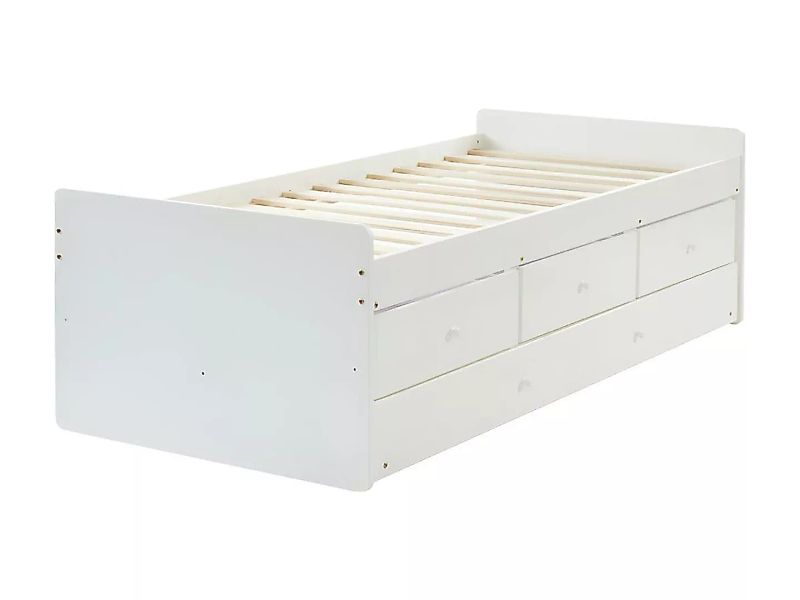 Ausziehbett mit 3 Schubladen - MDF & Kiefernholz - 90 x 190 cm - Weiß  - TI günstig online kaufen
