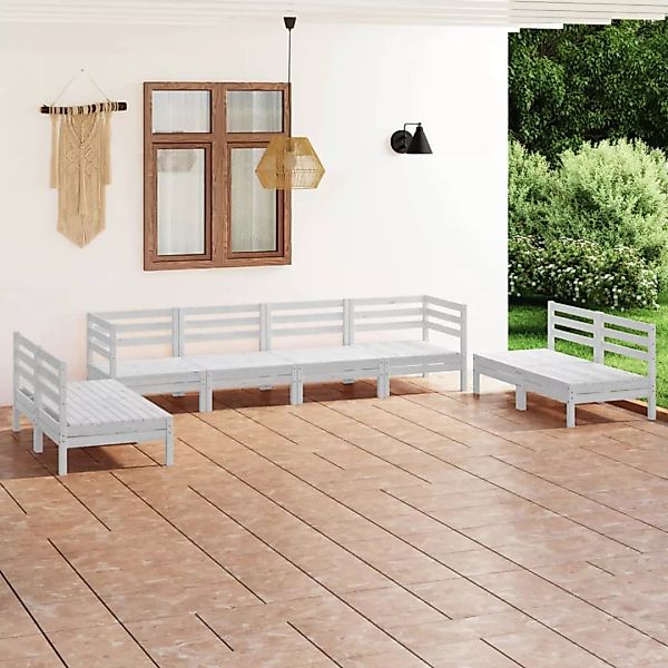 8-tlg. Garten-lounge-set Weiß Massivholz Kiefer günstig online kaufen