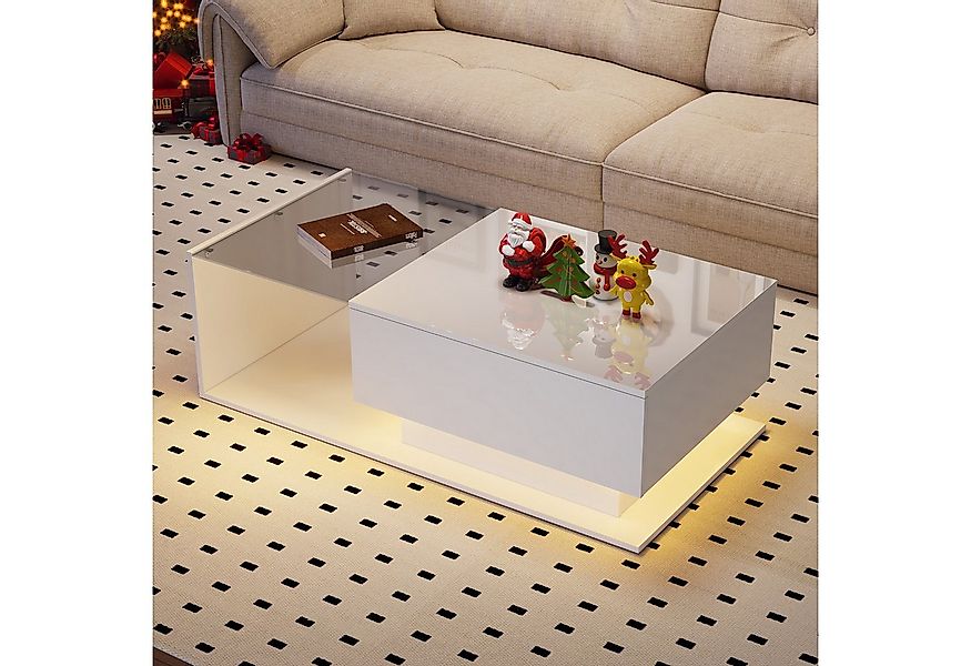 Merax Couchtisch mit Glastischplatte und Schublade, Beistelltisch Hochglanz günstig online kaufen