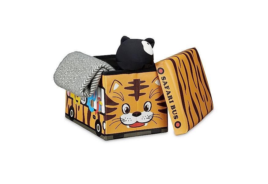 relaxdays Spielzeugtruhe Faltbare Spielzeugkiste mit Stauraum, Safari Bus günstig online kaufen
