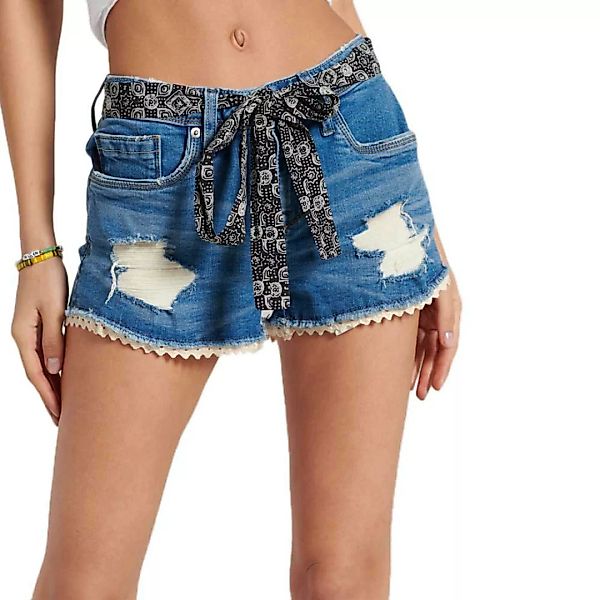 Superdry Lace Hot Jeans-shorts 26 Mid Indigo Destroy günstig online kaufen