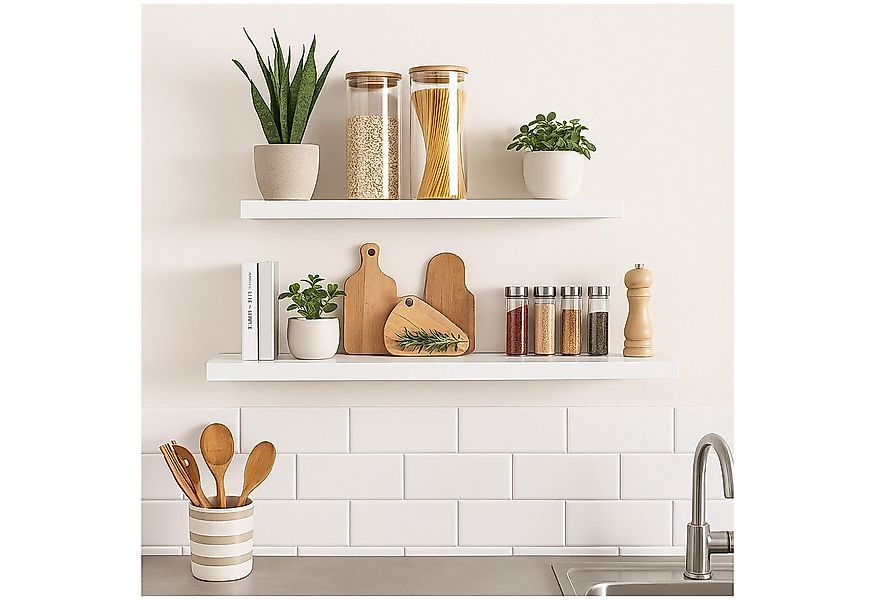 HTI-Living Wandregal Wandregal 2er Set 120 cm + 80 cm Altona Weiß, Set 2-tl günstig online kaufen