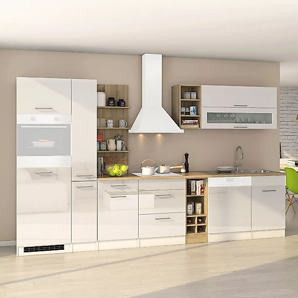 Held Möbel Küchenzeile Mailand 340 cm Grau Hochglanz-Grau Matt ohne E-Gerät günstig online kaufen