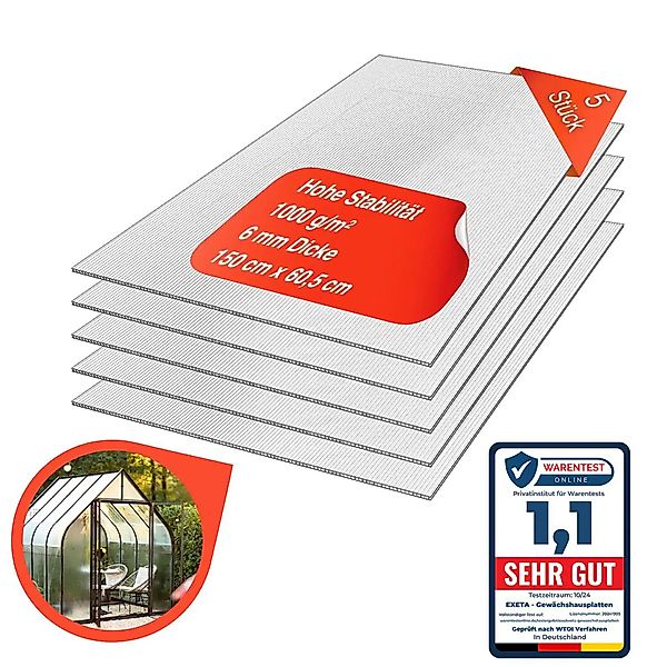 exeta Hohlkammerplatte Gewächshausplatten 6mm 5 Stück günstig online kaufen