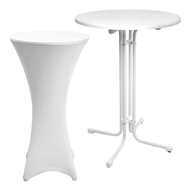 Beautissu Sylt Stehtisch Ø 80cm Weiß mit Stella Stehtischhusse Ø 80cm Weiß günstig online kaufen