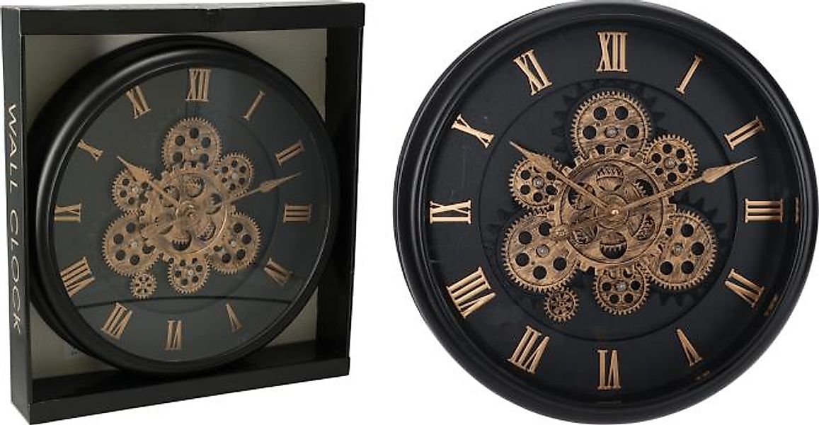 WANDUHR ca. 40 cm mit Römischen Zahlen Holzoptik Schwarz, Braun günstig online kaufen